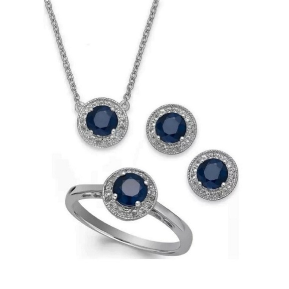 Sapphire and White Topaz Sterling Silver Set - Picture 1 of 3